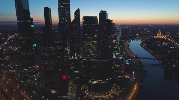 Aerial View of Moscow City International Business Center and City Skyline in the Early Morning alt