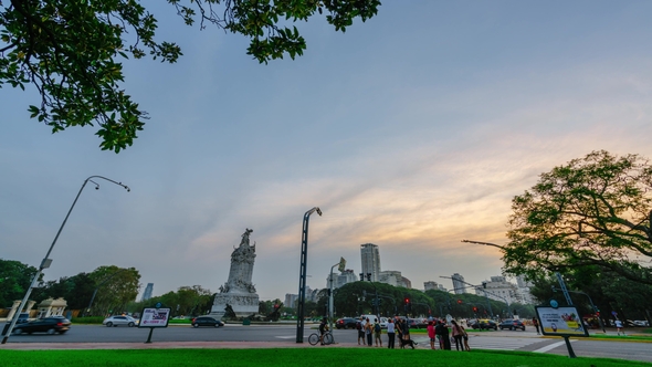 View on Monumento De Los Españoles During Sunset at Buenos Aires . Autumn in Latin America