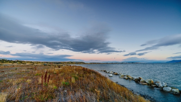 View on the Bay During Sunset at Puerto Natales  Autumn in Patagonia, the Chile Side