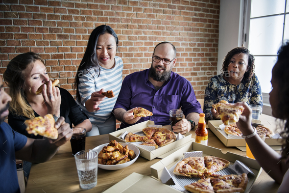 Friends eating pizza together at home Stock Photo by Rawpixel | PhotoDune