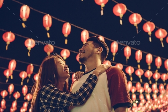Asian couple at Chinese fastival - Stock Photo - Images