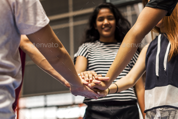 Group of teenager friends on a basketball court teamwork and togetherness concept Stock Photo by Rawpixel