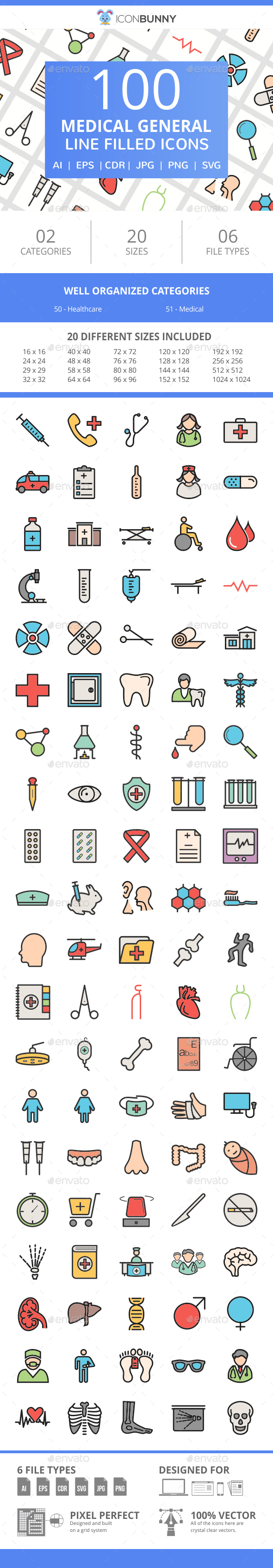 101 Medical General Filled Line Icons - Icons