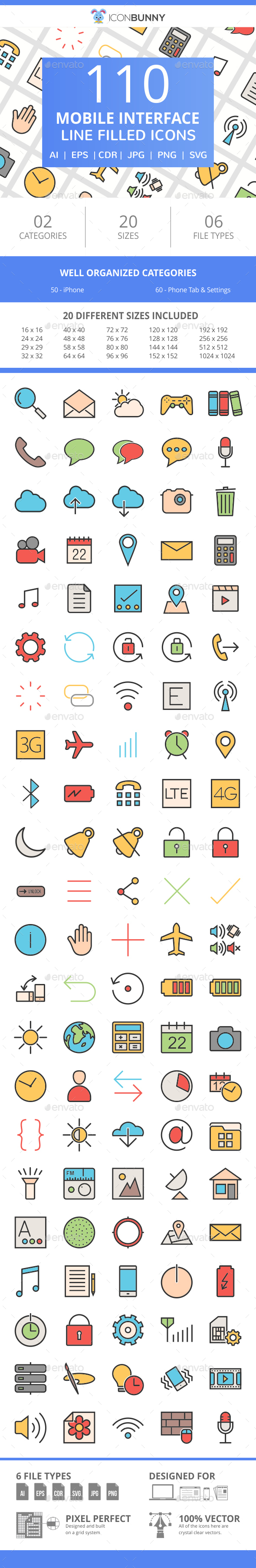 111 Mobile Interface Filled Line Icons - Icons