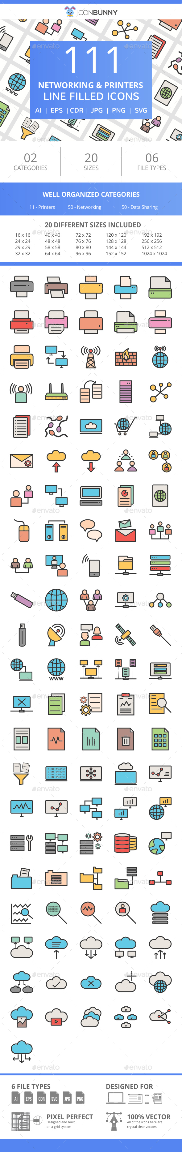 111 Networking & Printers FIlled Line Icons - Icons