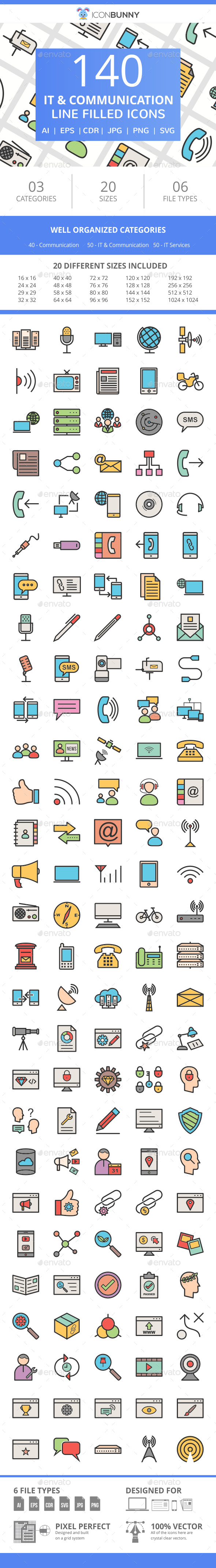 141 IT & Communication Filled Line Icons - Icons