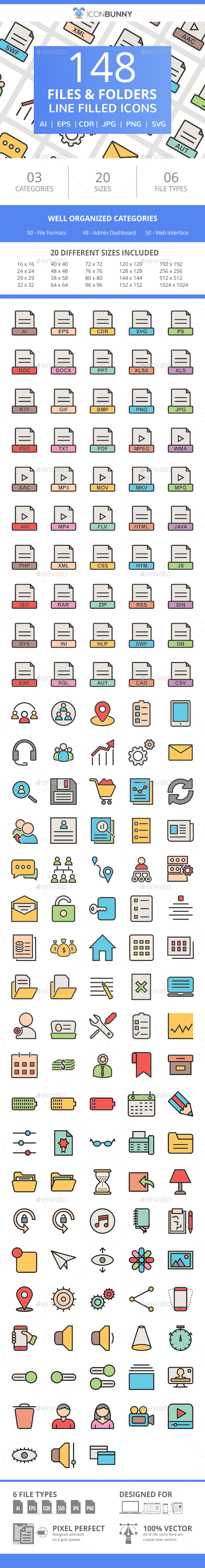 148 Files & Folders Filled Line Icons - Icons