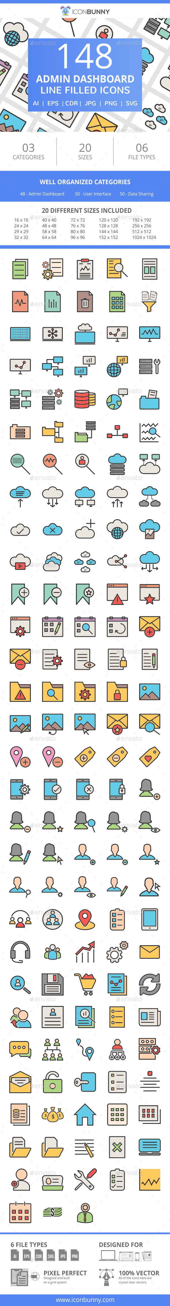 148 Admin Dashboard Filled Line Icons - Icons