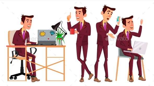 Office Worker Vector. Face Emotions, Various - People Characters