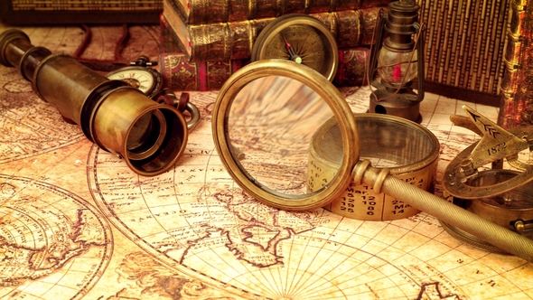 Vintage Still Life on an Old Map in 1565 alt