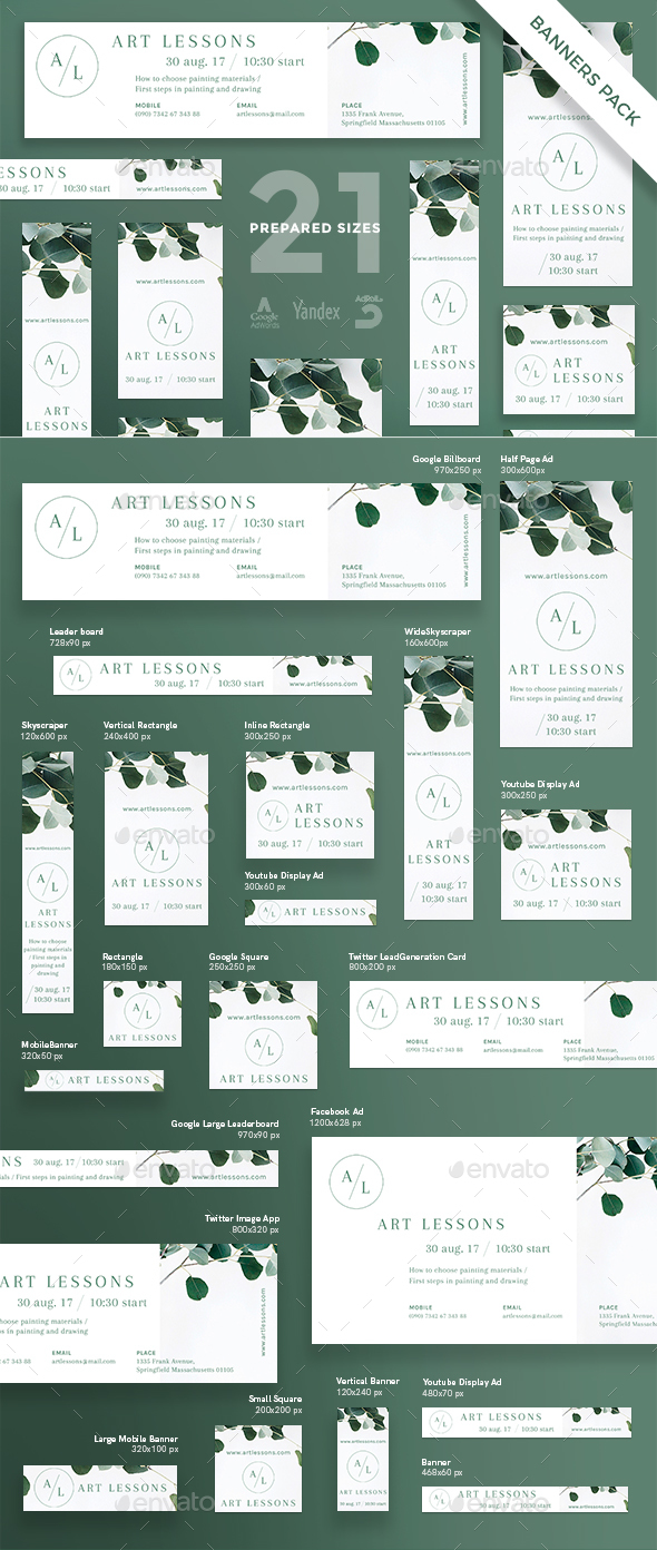 Art Lessons Banner Pack - Banners & Ads Web Elements