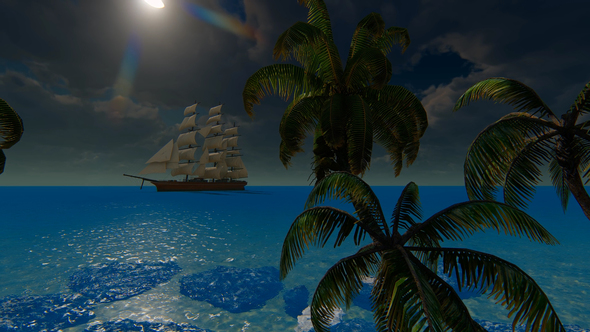 Sailing Ship And Palms
