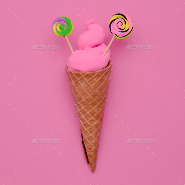 Candy ice cream. Candy minimal. Sweet fashion Flatlay art Stock Photo by EvgeniyaPorechenskaya