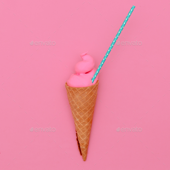 Pink ice cream. Candy minimal. Sweet fashion art Stock Photo by EvgeniyaPorechenskaya