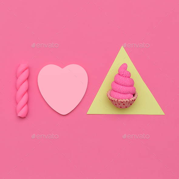 I love Cake. Candy Minimal Mood. Flatlay art Stock Photo by EvgeniyaPorechenskaya