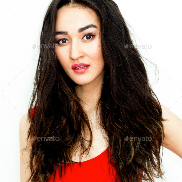 Beautiful Brunette girl with long hair - Stock Photo - Images