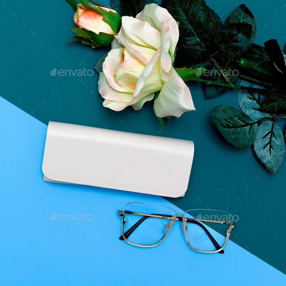 Fashion Glasses .Stylish accessories for women. Flat lay minimal - Stock Photo - Images