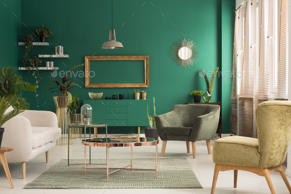 Green and gold living room Stock Photo by bialasiewicz | PhotoDune