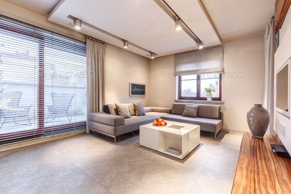 Luxurious living room with balcony - Stock Photo - Images