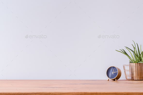 Wooden desk and empty wall Stock Photo by bialasiewicz | PhotoDune