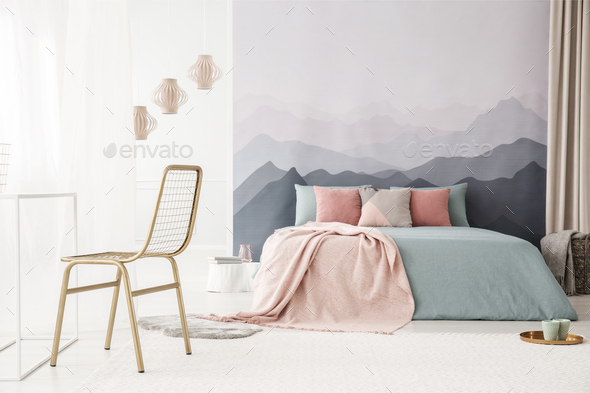 Gold chair in bright bedroom Stock Photo by bialasiewicz | PhotoDune