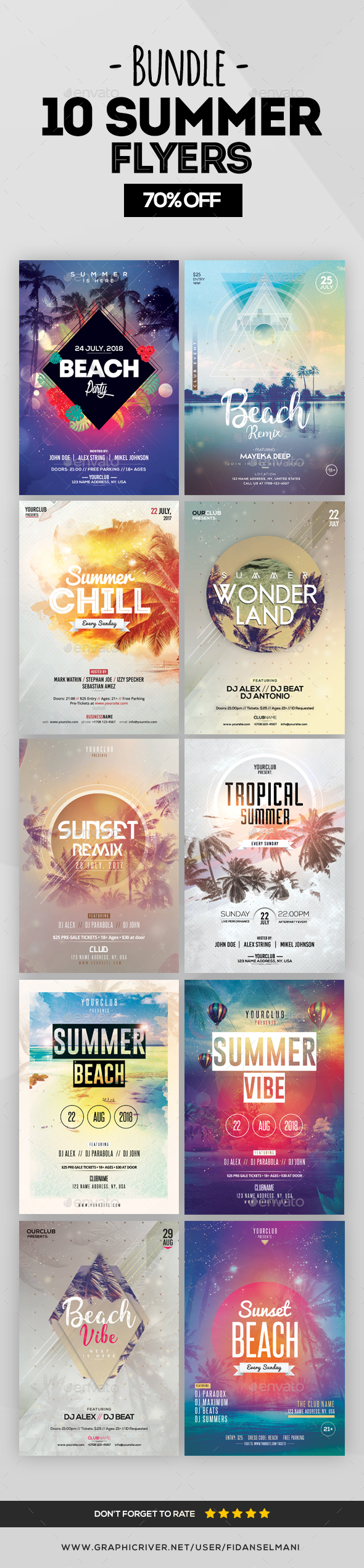 10 Summer Flyers - Bundle 70% OFF - Flyers Print Templates