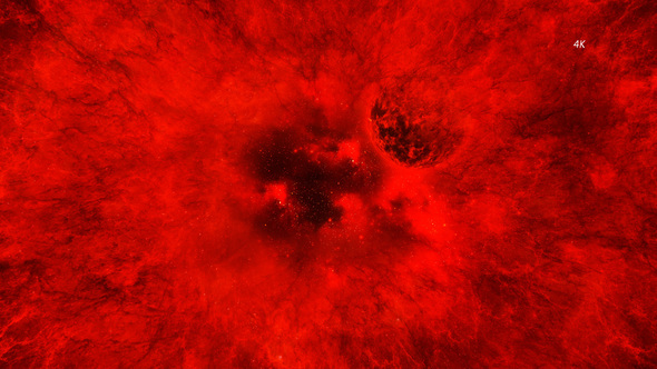 Flying Through Abstract Red Space Nebula to Big Star