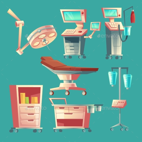 Vector Medical Surgery Set, Cartoon Hospital - Health/Medicine Conceptual