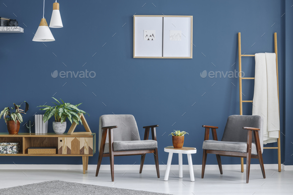 Grey and blue living room Stock Photo by bialasiewicz | PhotoDune