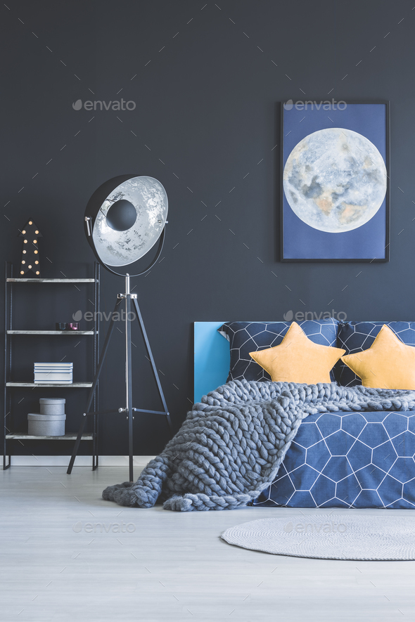 Navy blue and yellow bedroom Stock Photo by bialasiewicz | PhotoDune