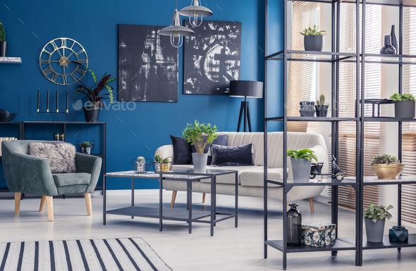 Navy blue living room interior Stock Photo by bialasiewicz | PhotoDune