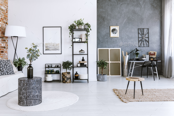Grey home office with plants Stock Photo by bialasiewicz | PhotoDune