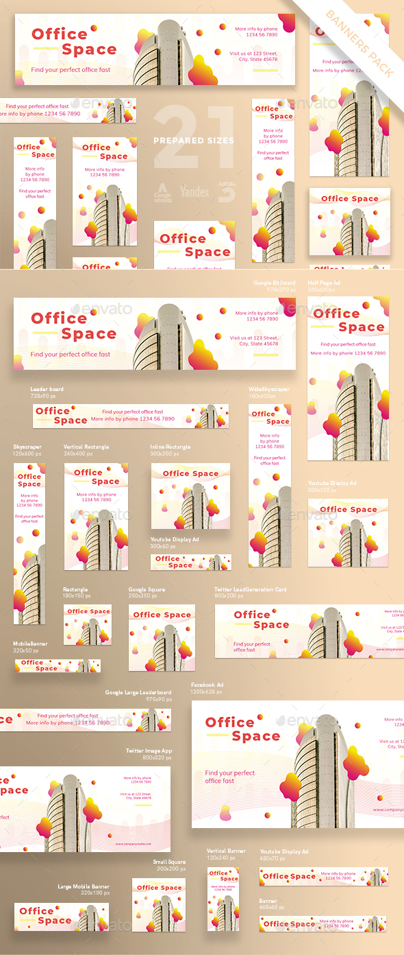Office Space Banner Pack - Banners & Ads Web Elements
