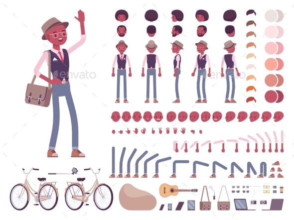 Black Smart Casual Man with Bag - People Characters