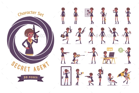 Secret Agent Black Woman, Lady Spy Ready-to-use - People Characters