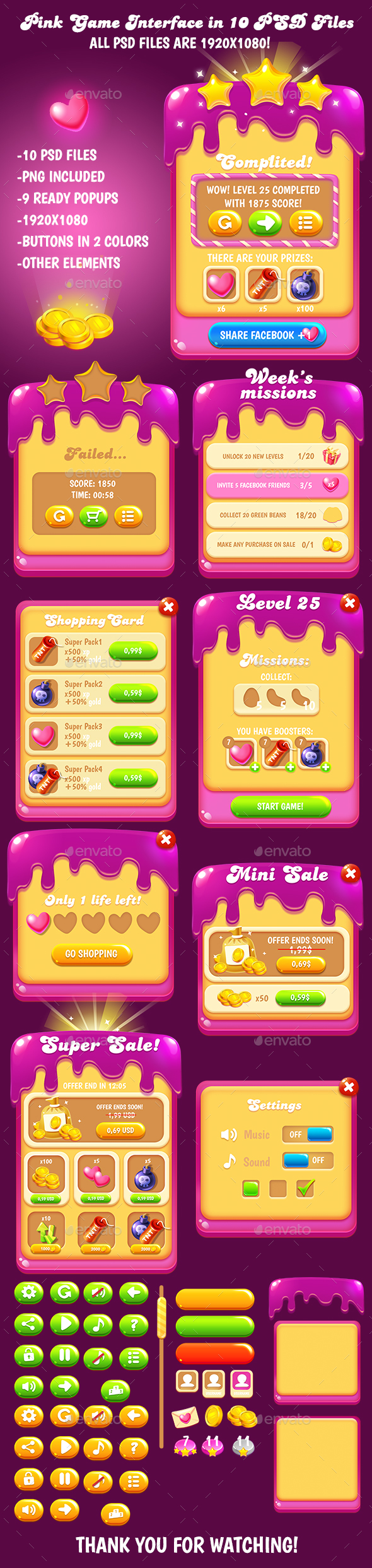 Sweet Game Interface Pack - User Interfaces Game Assets