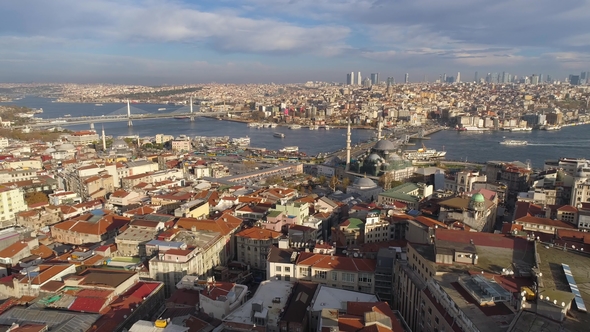 Aerial Drone Shot of Sunny Day in Istanbul, Turkie. From Above, City Centre, Downtown. Bosphorus alt
