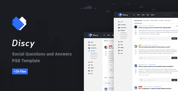 Discy - Social Questions & Answers PSD Template - Miscellaneous PSD Templates