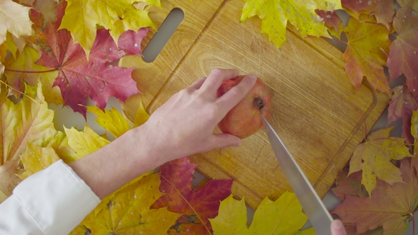 Autumn Naturemorte. Chef Cutting a Garnet