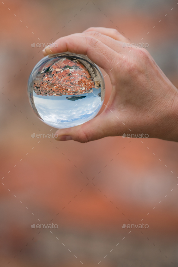 Dubrovnik Old Town in a glass ball - Stock Photo - Images