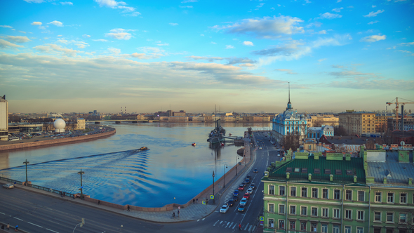View of the Cruiser Aurora in St. Petersburg