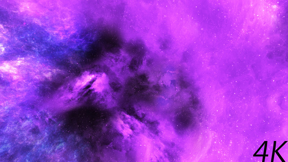 Flying Through Abstract Colorful Purple Space Nebula