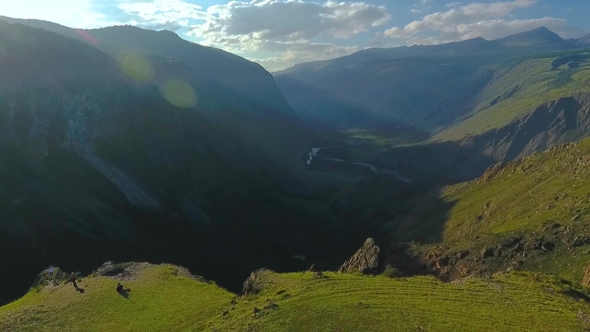 A View From the Air To the Chulyshman Valley Before Sunset. The Republic of Altai, Russia