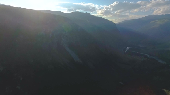 Aerial View of the Chulyshman Valley before Sunset in the Republic of Altai