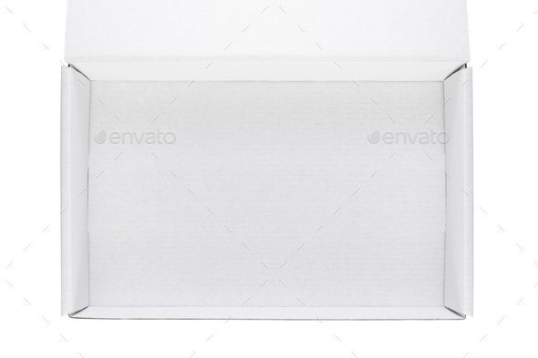Simple Empty Open Cardboard Box With A Lid, Isolated On A White