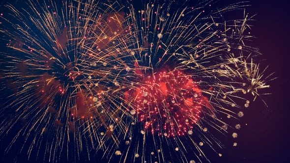 Red Firework Bursts. Big Firecracker Bursts in the Sky During ...
