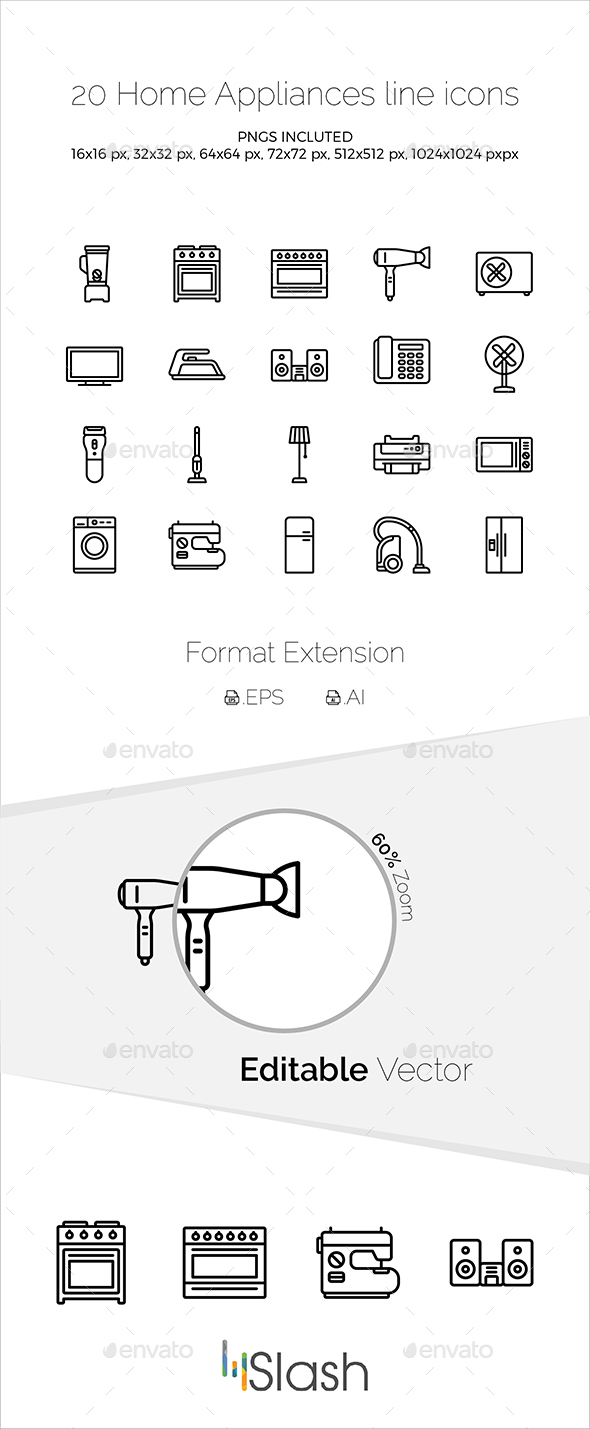Home Appliances line icons - Icons