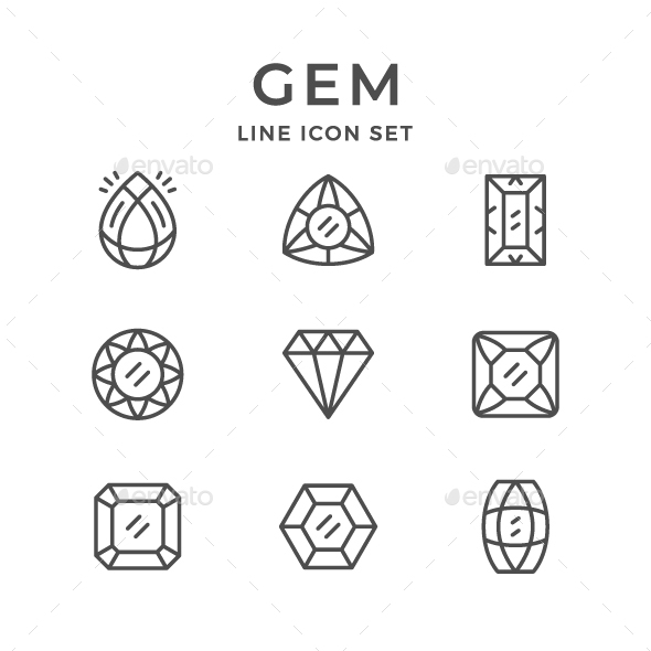 Set Line Icons of Gem - Man-made objects Objects