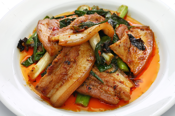 traditional twice cooked pork, Sichuan style chinese dish Stock Photo by motghnit