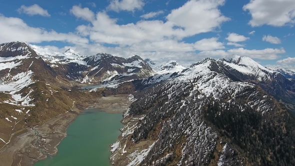 Aerial View on Ritom Lake in Switzerland Alps alt